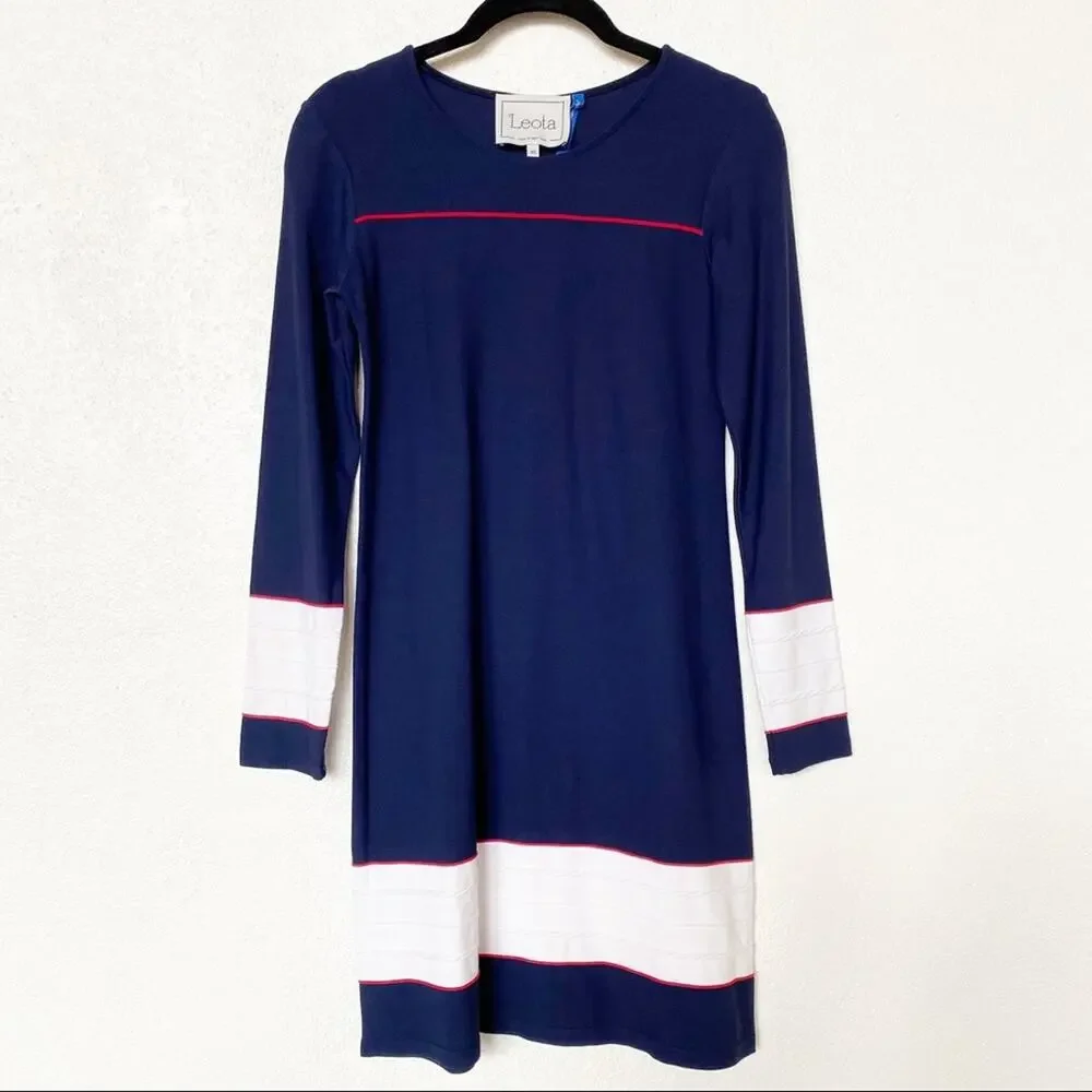 Leota Navy Blue Nautical Shift Dress Size XS